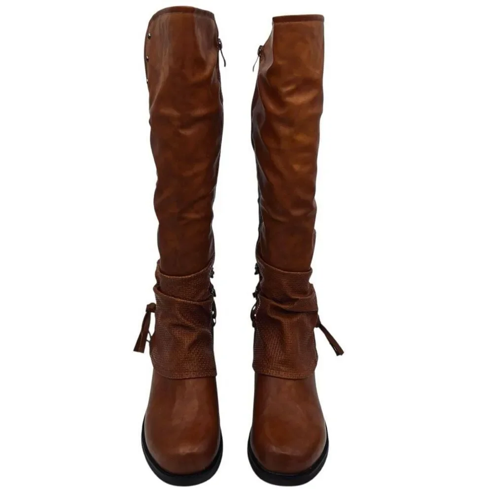 Patrizia MAXIE Manmade Leather Riding Boots By Spring Step Women’s 41 Camel